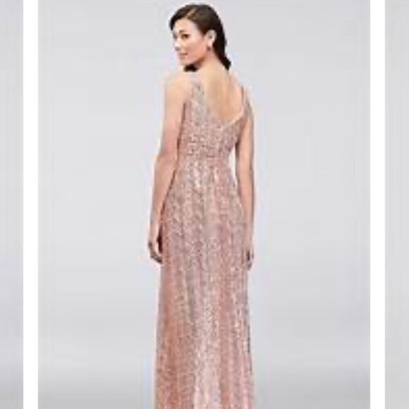 David's Bridal SZ 6 Gold Grecian Sequin Formal glamour party formal prom wedding - Picture 15 of 15